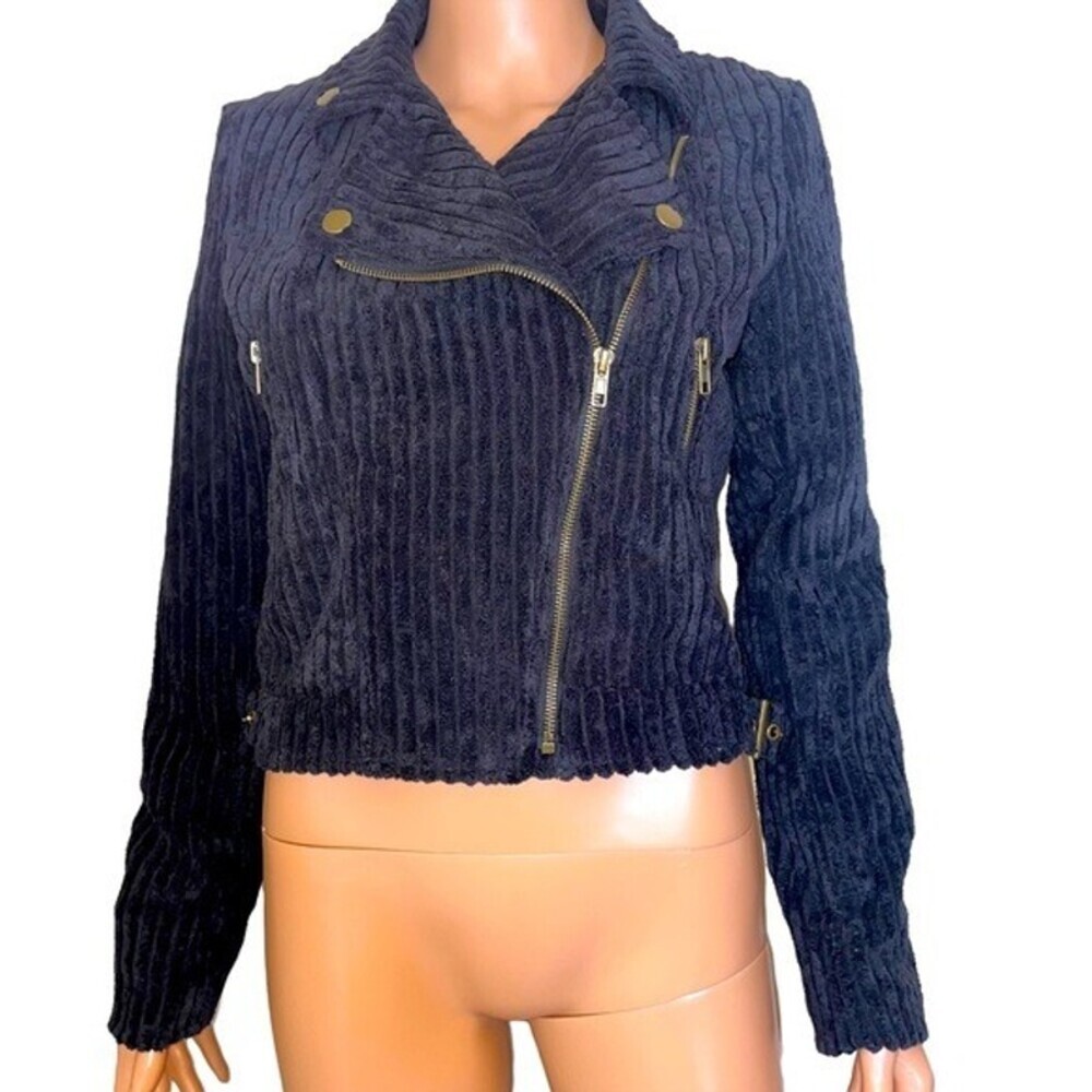 NWT Textured Asymmetrical black moto style SZ SM Corduroy feel lightweight